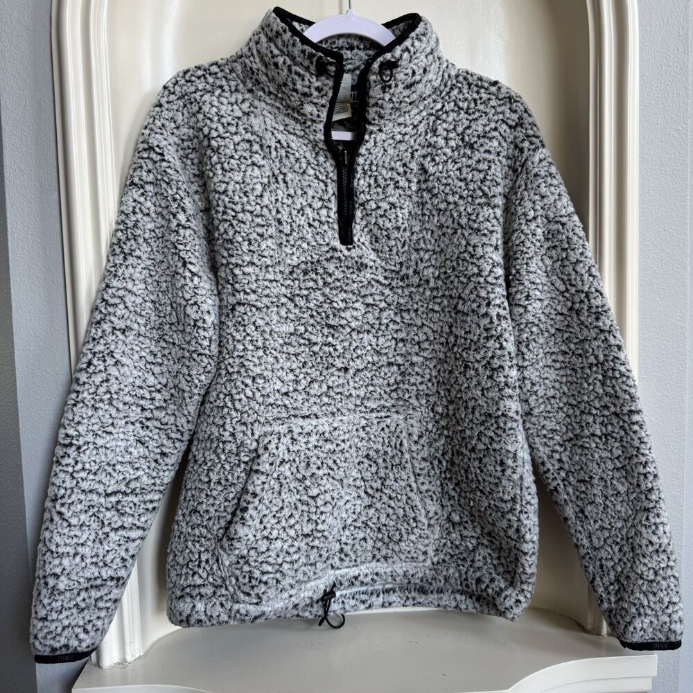 Victoria's Secret PINK Grey and Black Sherpa Quarter Zip Pullover Size S